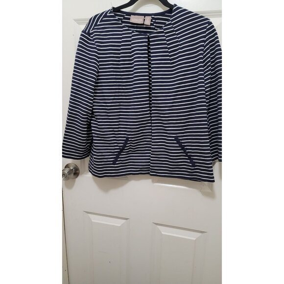 Chicos Women's Striped Jacket Size 2/L us Navy/White Cotton/Polyester Blend - Picture 2 of 8